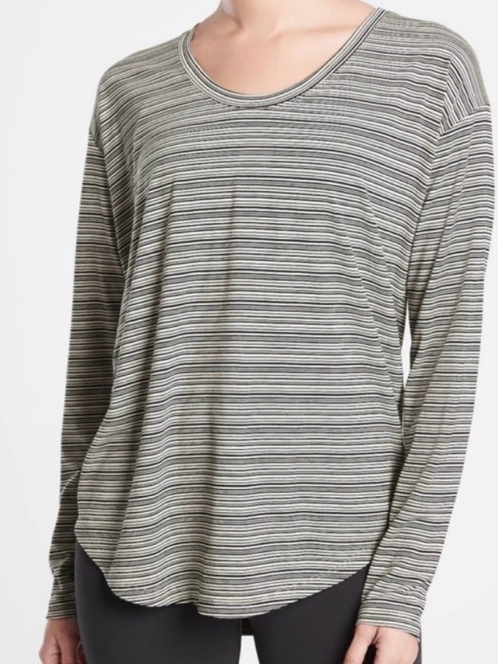 Athleta Cloudlight Black & White Striped Scoop Neck Long Sleeve Top